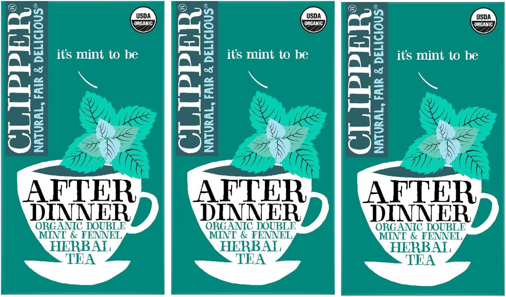 Clipper Tea Organic Mint & Fennel Herbal Tea, After Dinner Mints - USDA Organic, Non-GMO, Sustainable Caffeinated British Tea, 3 Pack, 60 Unbleached Tea Bags