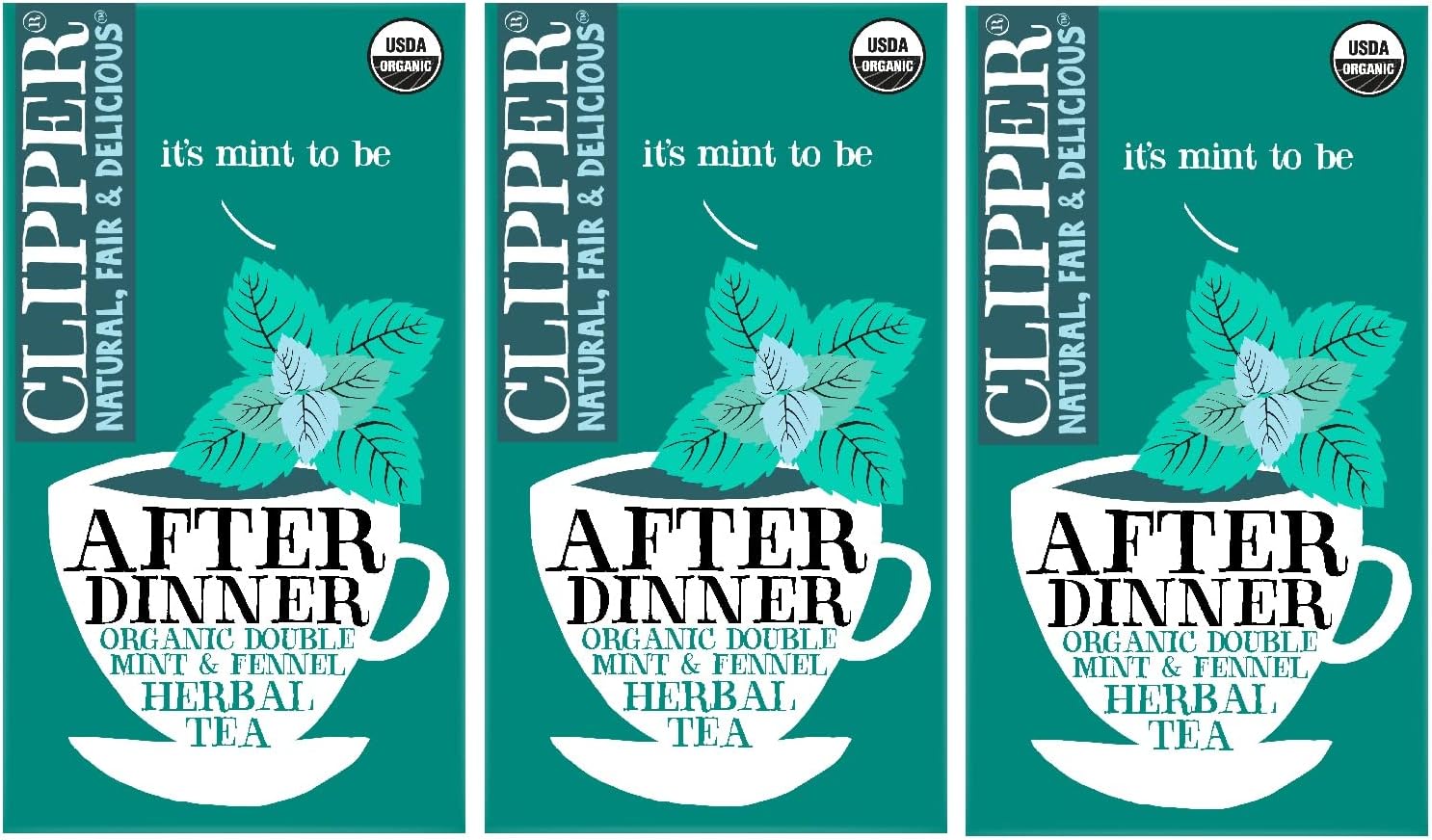 Clipper Tea Organic Mint & Fennel Herbal Tea, After Dinner Mints - USDA Organic, Non-GMO, Sustainable Caffeinated British Tea, 3 Pack, 60 Unbleached Tea Bags