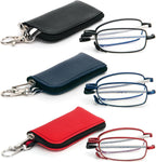 3 Pack Folding Reading Glasses with Keychain Compact Bags Women Men Blue Light Blocking Spring Hinge Portable Pocket Readers,Black Blue and Red 2.0