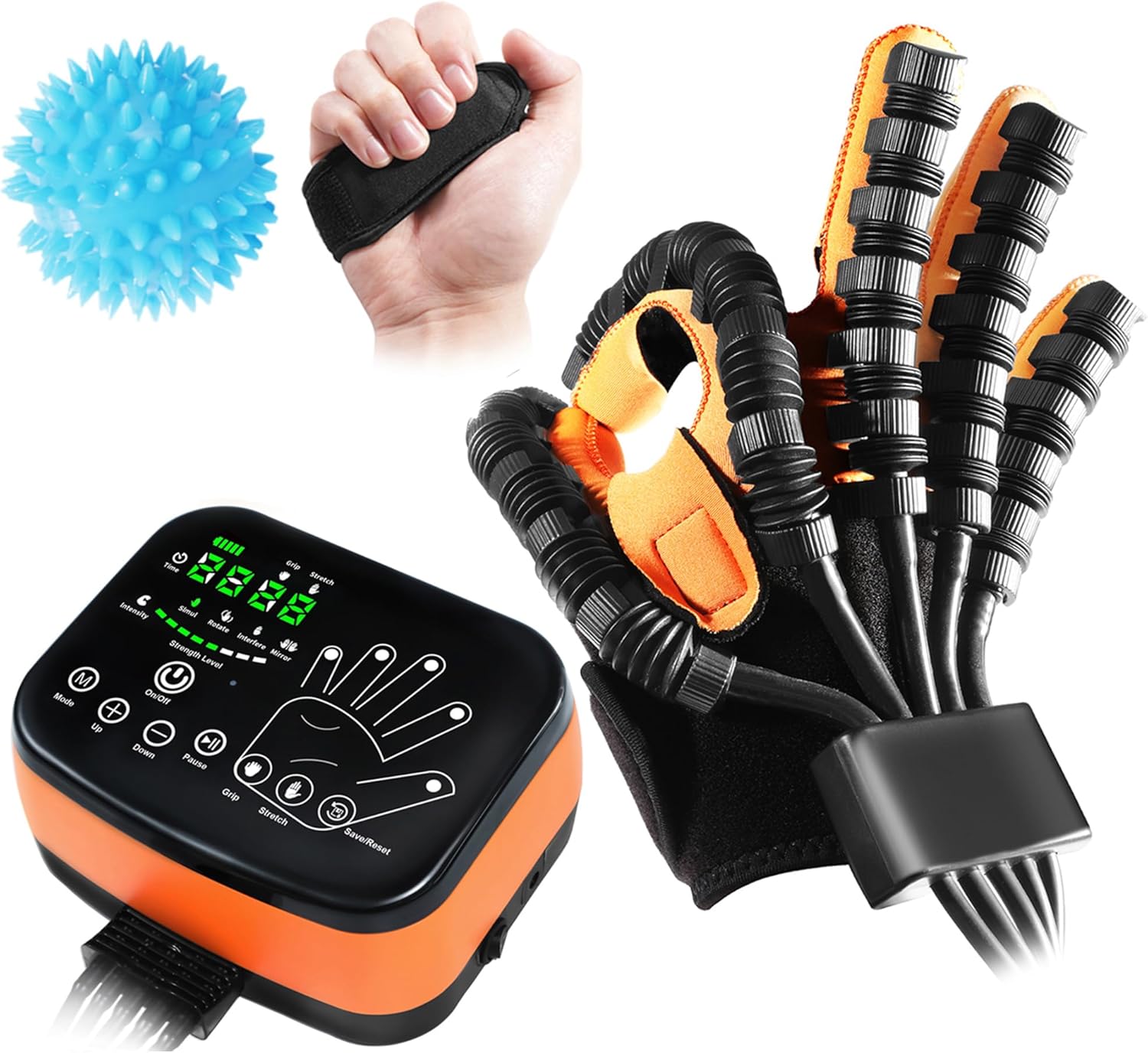 Rehabilitation Robot Gloves for Hand Hemiplegia Stroke Recovery, Finger Rehab Robotic Glove Strokes Therapy Equipment, 4 Modes, 2600mAh Rechargeable S/M/L/XL Sizes (Right-L)