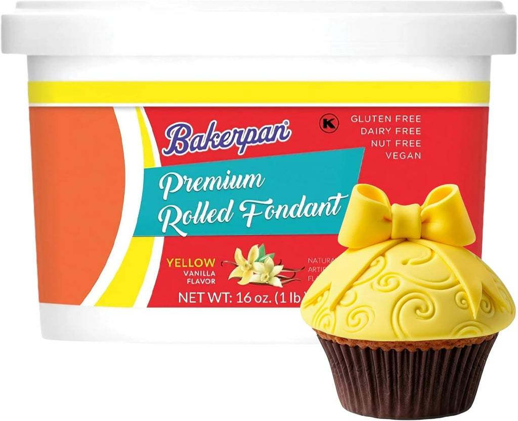 Bakerpan Premium Rolled Yellow Fondant for Cake Decorating - 1 Pound, Vanilla Flavor