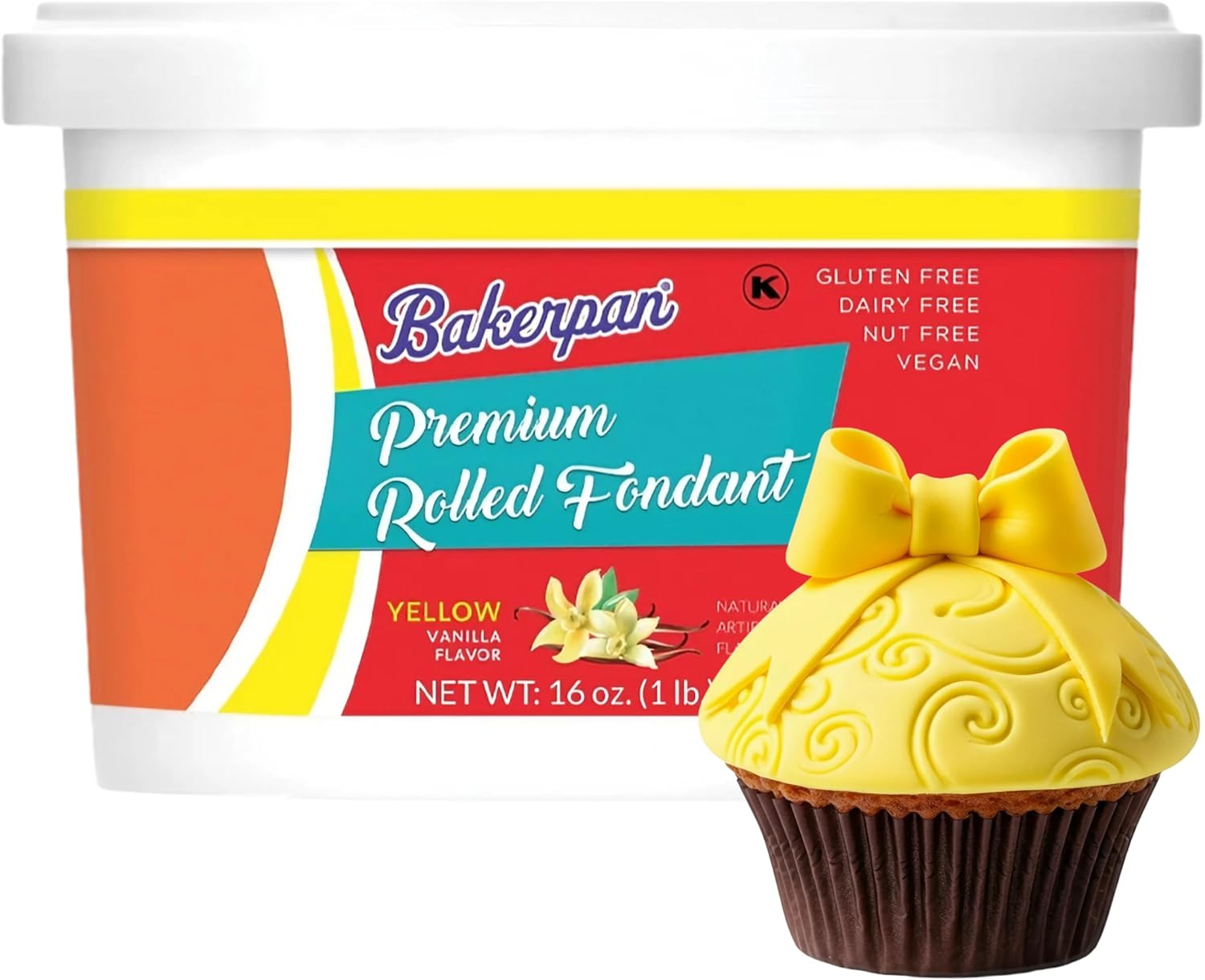 Bakerpan Premium Rolled Yellow Fondant for Cake Decorating - 1 Pound, Vanilla Flavor