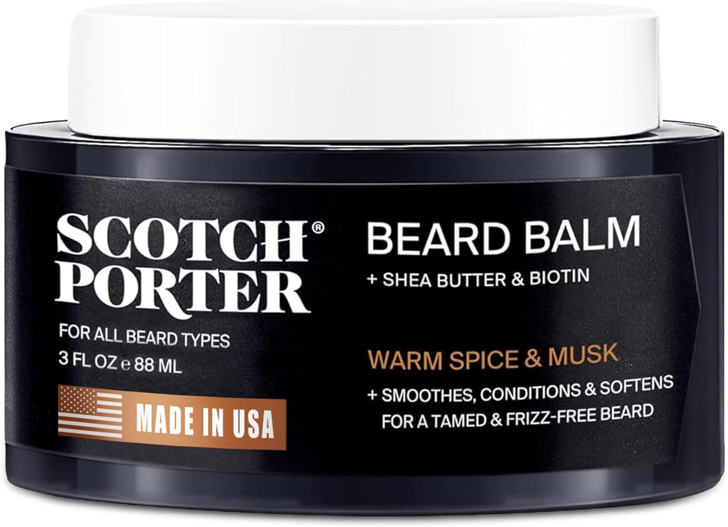 Scotch Porter Conditioning Beard Balm – Smooth, Shape, Moisturize & Soften Coarse, Dry Facial Hair while Encouraging Growth for a Fuller/Healthier-Looking Beard – Original Scent, 3 oz. Jar