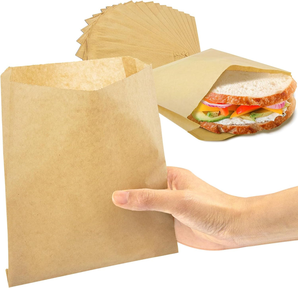 Fit Meal Prep 200 Pack Paper Sandwich Bags 7 x 6”, Greaseproof Snack Bags, Unbleached Pastry Bag, Recyclable Small Brown Paper Bags, Cookie Sleeves, Food Packing for Bakery, Donuts