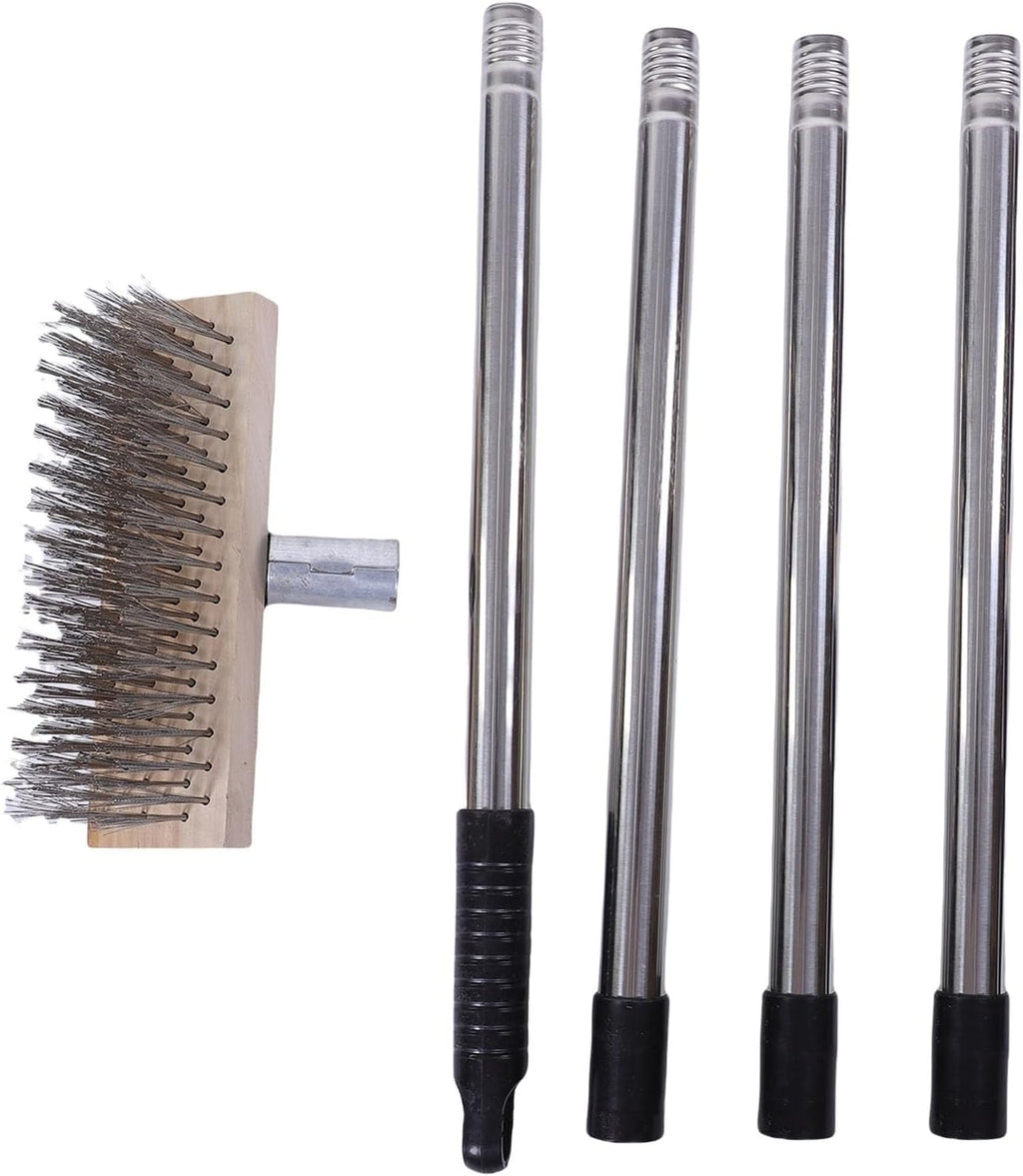 Heavy Duty Stainless Steel Wire Scrub Brush with Long Handle Moss Remover Wire Broom Outdoor Floor Scrub Brush for Patio Deck Garden Garage (20cm / 7.9in)