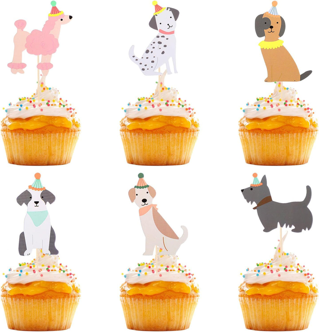 30Pcs Dog Cupcake Toppers, Cartoon Dog Themed Birthday Party Decorations, 6 Styles Dogs Cake Topper Baby Shower Party Decorations, Puppy Theme Birthday Supplies