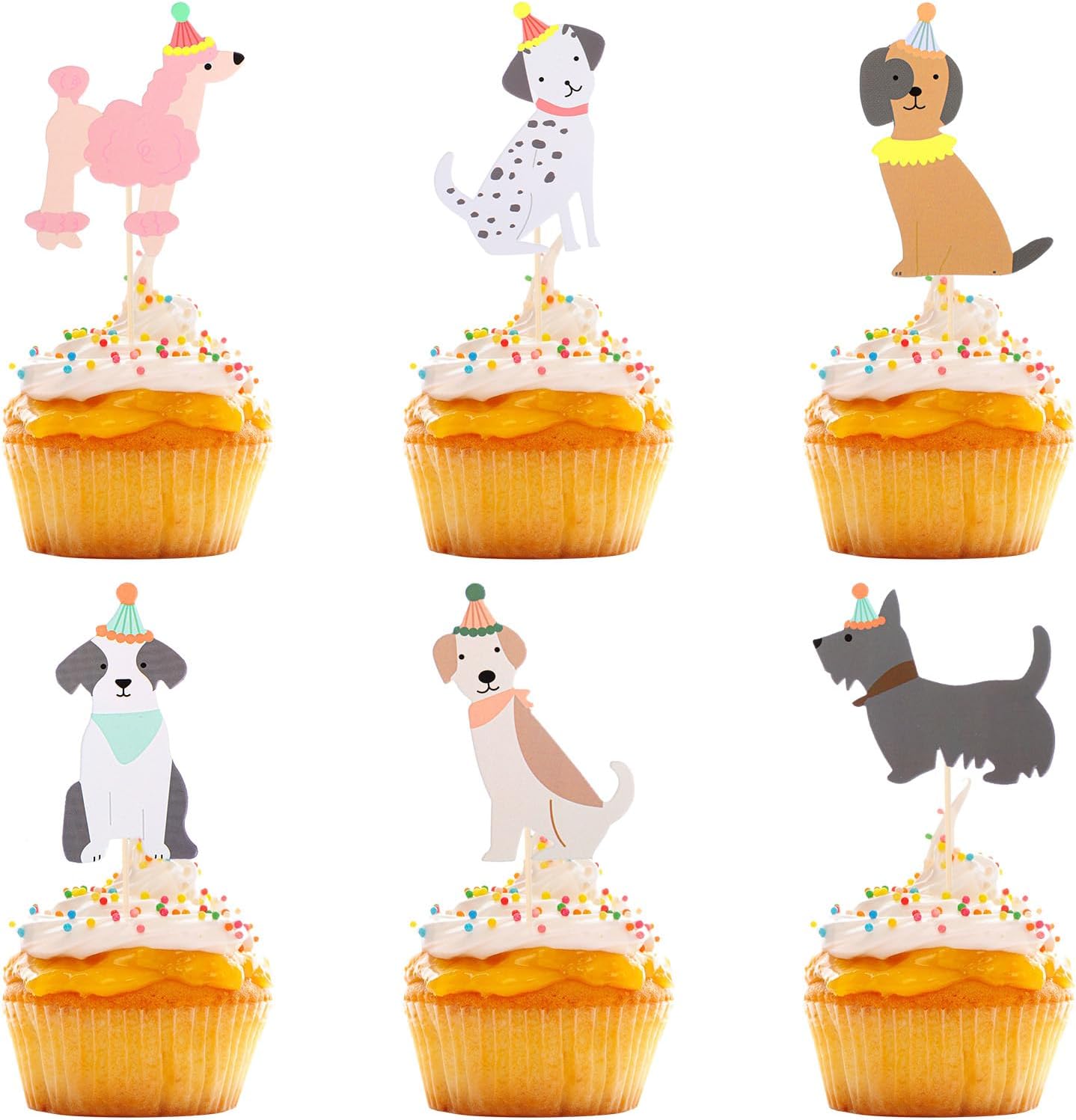 30Pcs Dog Cupcake Toppers, Cartoon Dog Themed Birthday Party Decorations, 6 Styles Dogs Cake Topper Baby Shower Party Decorations, Puppy Theme Birthday Supplies