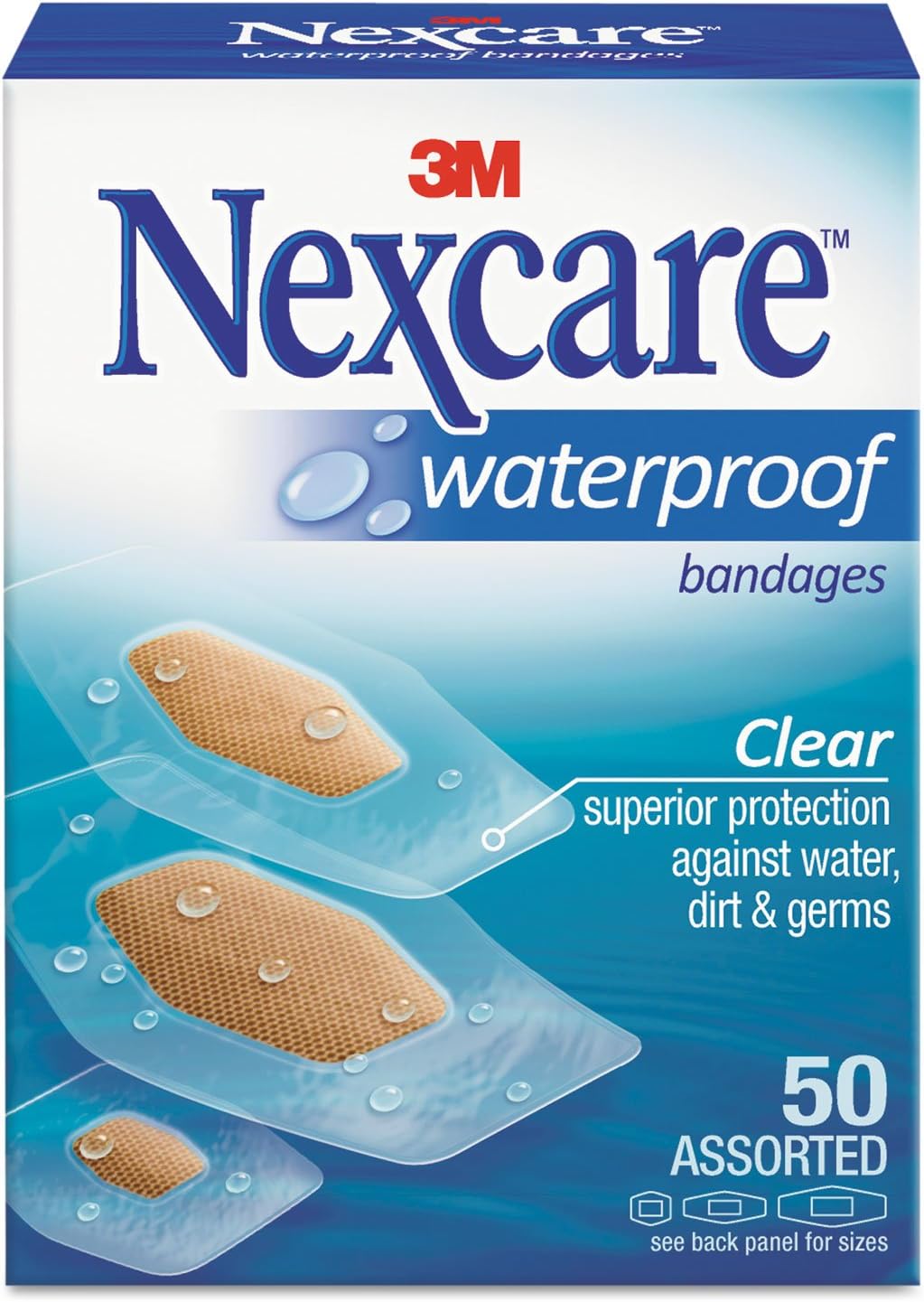 Nexcare 432-50 Waterproof Bandage, Assorted Size, Clear