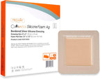 MedVance Bordered Silver Silicone Ag Sterile Absorbent Dressing, 4"x 4" (2.5"x 2.5" Pad), 5 dressings/Box, 5 Pack