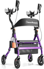 Heavy Duty Upright Rollator Walker for Seniors with Seat, 450lb Capacity, 8" All-Terrain Wheels, 6 Height Adjustments, Padded Seat & Backrest, Easy Assembly, Foldable Design, Purple