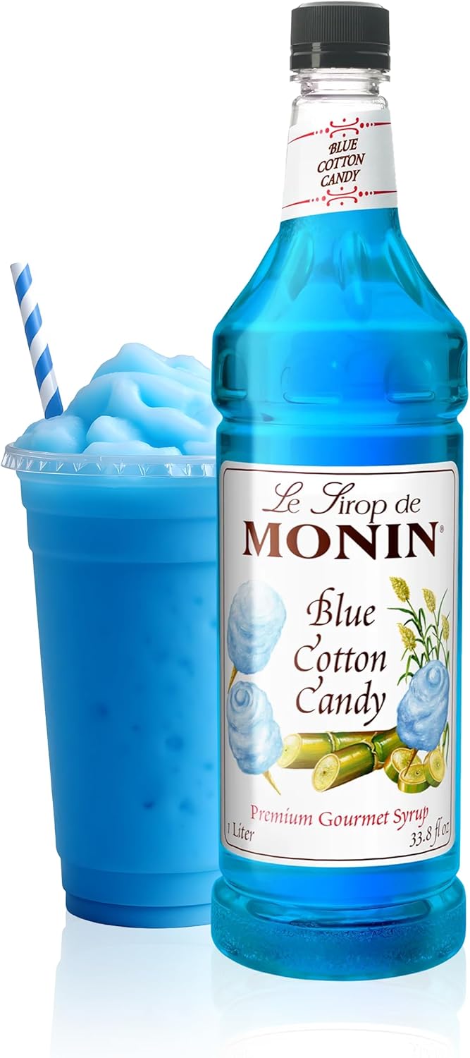 Monin - Blue Cotton Candy | Premium Syrup for Lemonades, Shakes, Sodas & More (BPA-Free Plastic Bottle, 1 Liter)