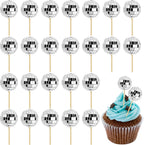 24 PCS Disco Ball Cupcake Toppers, Small Disco Ball Cake Picks 1970s Disco Theme Cake Decorations for Birthday Party Favor