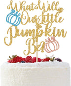 What Will Our Little Pumpkin Be Cake Topper, Pumpkin Gender Reveal Cake Decorations, Boy or Girl, Fall Thanksgiving Baby Shower Gender Reveal Party Decorations