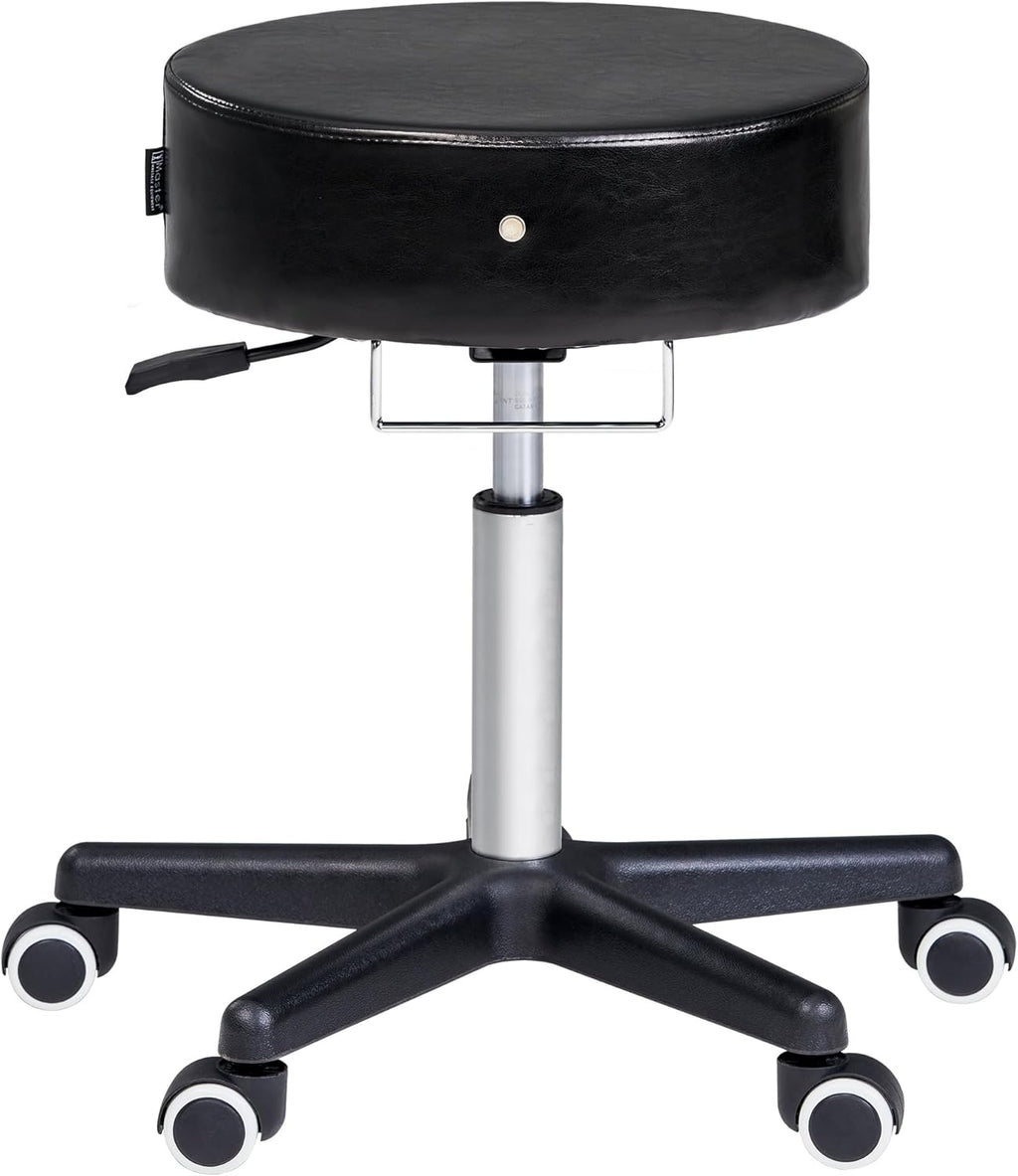 Master Massage Glider Ergonomic Round Swivel Adjustable Rolling Hydraulic Stool Barber Dental Chair in Black for Therapist, Clinic, Tattoo, Spas, Facial, Beauty, Lash, Salons, Home, Studio, Office