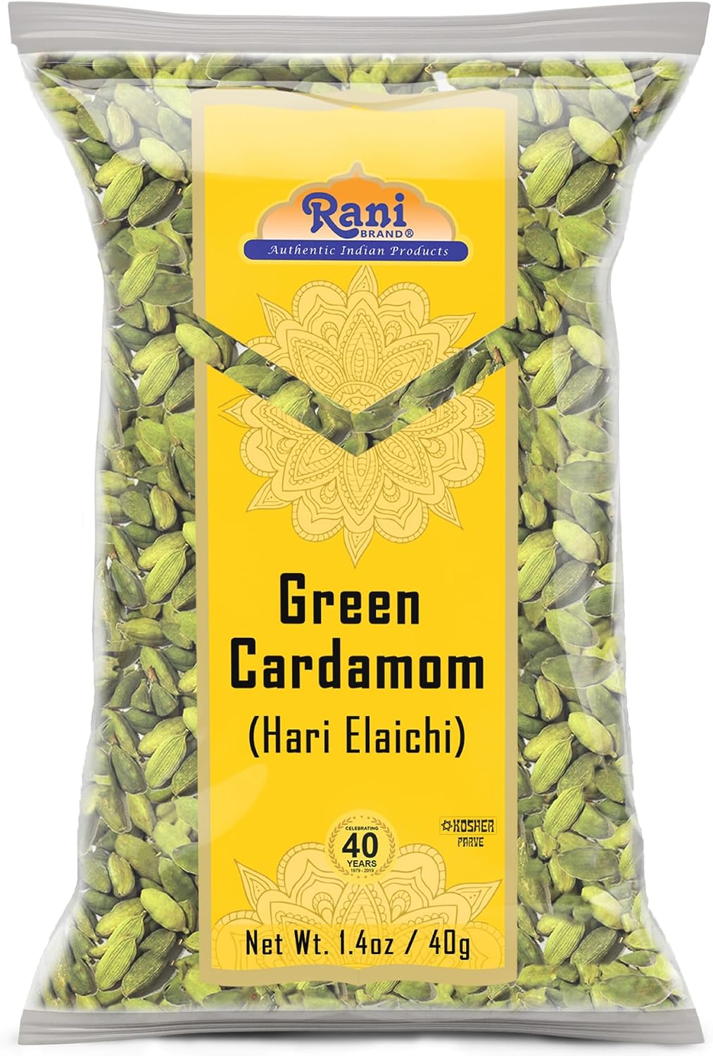 Rani Green Cardamom Pods Spice (Hari Elachi) 1.4oz (40g) ~ All Natural | Vegan | Gluten Friendly | NON-GMO | Kosher | Product of India