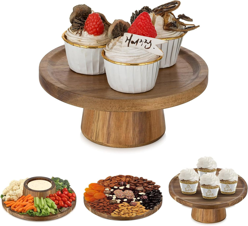 NUPTIO Wood Cake Stand Cupcake Stand: Small Round Cake Display Holder 7.6 Inch Pastry Stands Muffin Snack Platter for Kitchen Wedding Reception Bakery Baby Shower Graduation Dessert Table- 6 Inch Cake