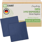SimuLinen Navy Blue Disposable Paper Napkins, 3-Ply, 13in x 13in - 30 Pack - Simplicity Collection, Perfect for Birthday or Dessert Parties