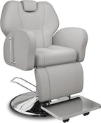 Baasha Heavy Duty Reclining Barber Chair - Grey Hydraulic Salon Chair for Facials, Lash Extensions, Tattoo & Braiding - 165° Recline with Leg Rest, Stainless Steel Base