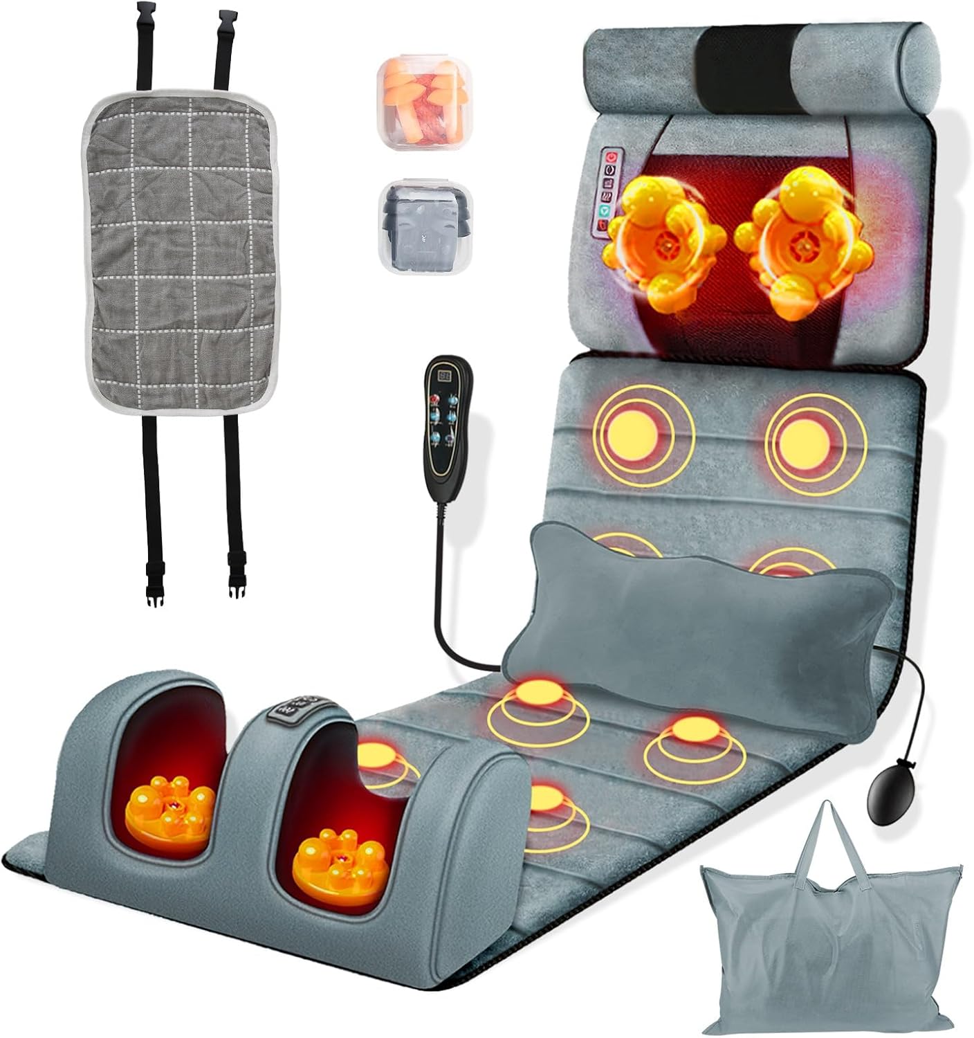 Full Body Massage Mat - 9 Massage Modes Electric Heating Vibration Massage Pad, Neck Foot Back Massage Detachable Massage Pillow, Anti-Slip Bottom Foot Massagers