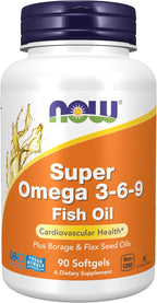 NOW Supplements, Super Omega 3-6-9 1200 mg with a blend of Fish, Borage and Flax Seed Oils, 90 Softgels