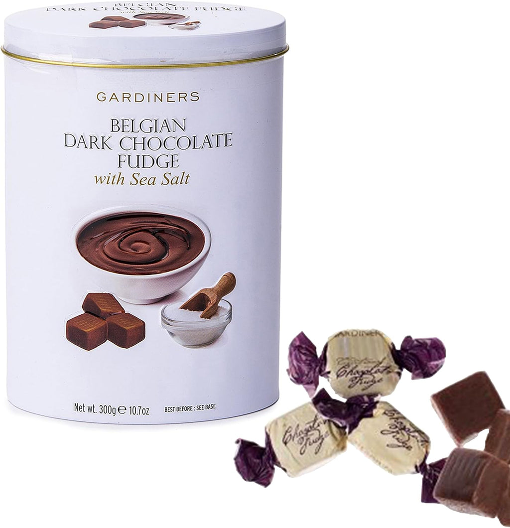 Gardiners of Scotland Handmade Fudge, Belgian Dark Chocolate & Sea Salt Fudge 10.6 Ounce Tin