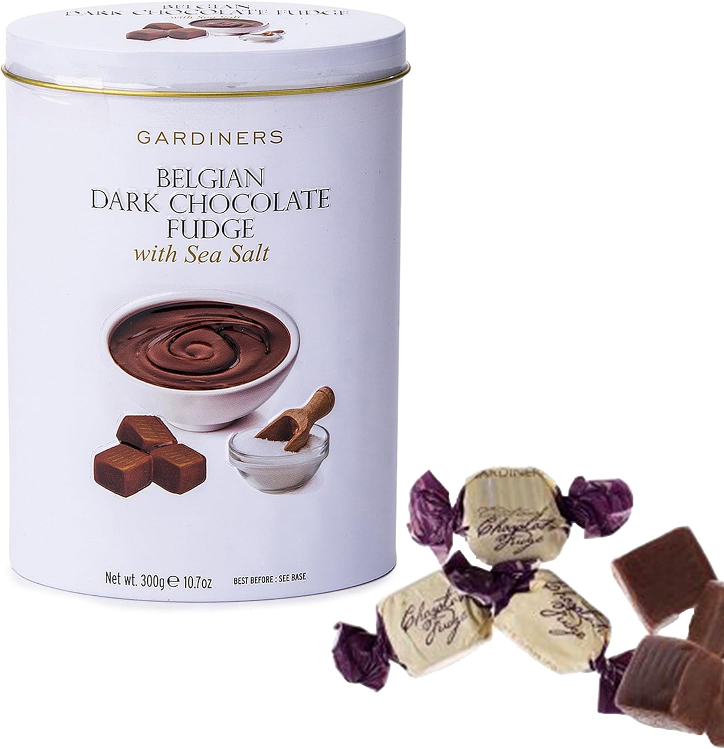 Gardiners of Scotland Handmade Fudge, Belgian Dark Chocolate & Sea Salt Fudge 10.6 Ounce Tin