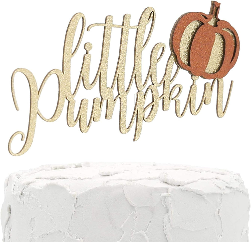 Cake Topper - little pumpkin - Double Sided gold glitter with pumpkin - Premium quality Made in USA