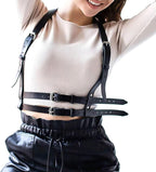 BAQOEYII Punk Leather Harness Belt,Women’s Adjustable PU Leather Body Harness,For Festival,Streetwear Layering Accessory
