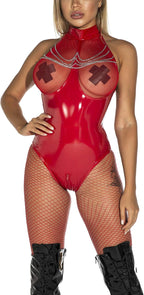 FEOYA Womens Catsuit Patent Leather Bodysuit Zipper Crotch Shinny Teddy One Piece Metallic Unitard Leotard XS-3XL