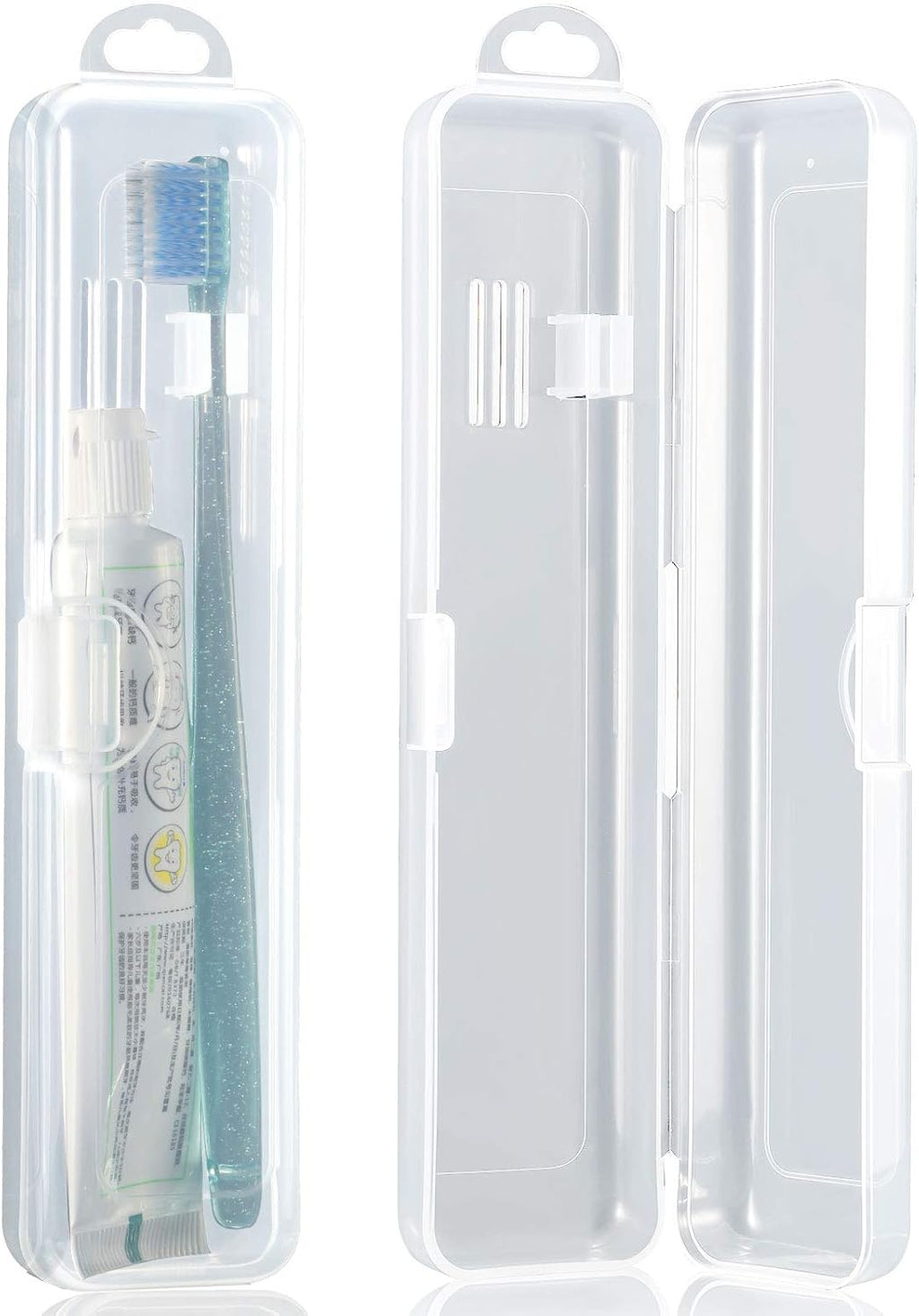 Patelai 2 Pack Travel Size Toothbrush Case Holder Portable Clear Toothbrush and Toothpaste Storage Container Hard Plastic Transparent Carrying Box for Traveling