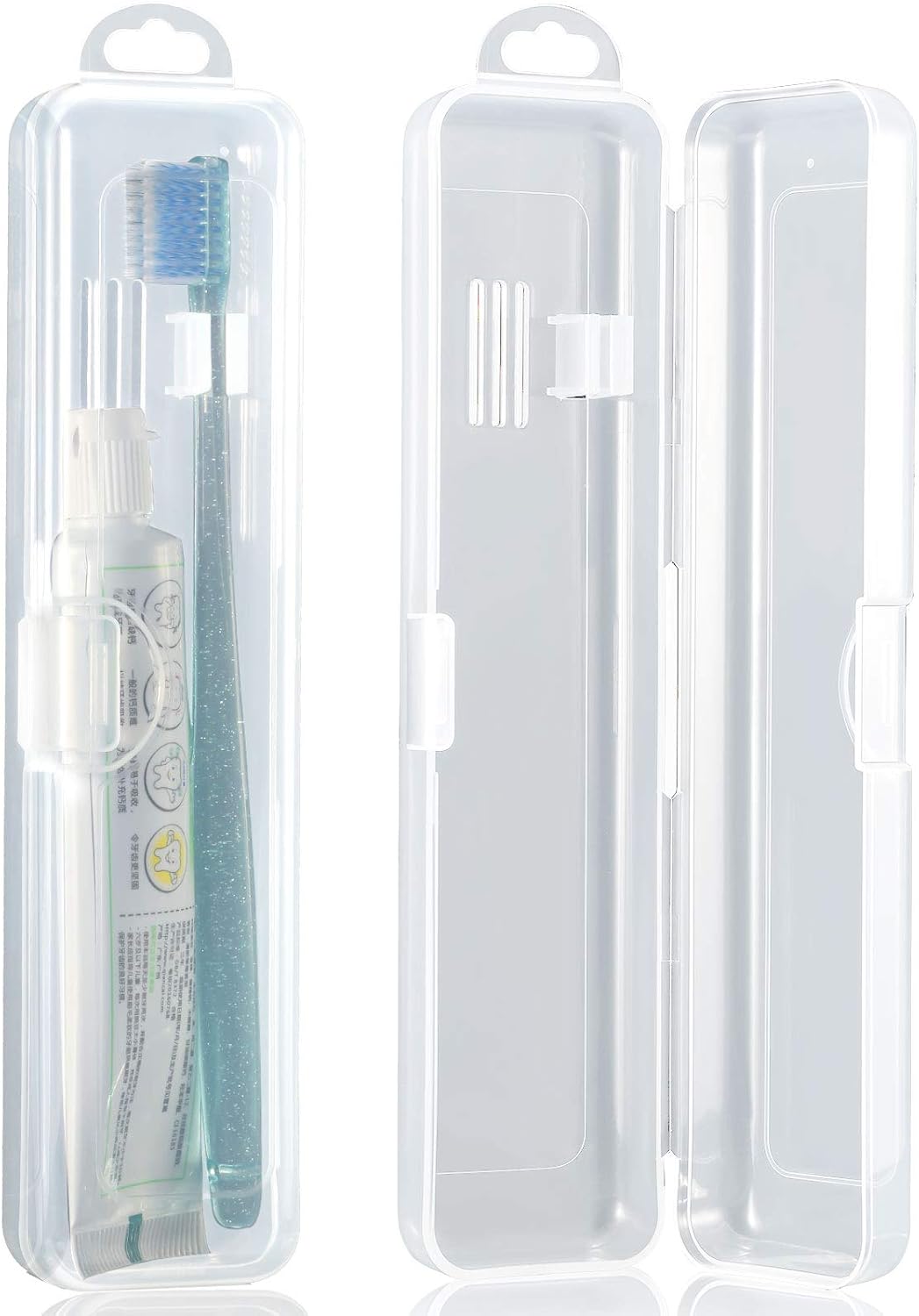 Patelai 2 Pack Travel Size Toothbrush Case Holder Portable Clear Toothbrush and Toothpaste Storage Container Hard Plastic Transparent Carrying Box for Traveling