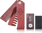 2 In 1 Folding Pocket Comb - Wooden Beard & Hair Styling Tool for Men, Fine Tooth & Wide Tooth Small Comb for Grooming Hair, Beards and Mustache, 180° Rotatable for Outdoor Travel & Home Use