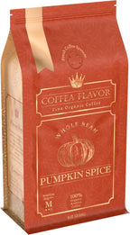 Pumpkin Spice Flavored Whole Bean Coffee – Gourmet 100% Organic Arabica, Single Origin, Medium Roast, Autumn Inspired, Naturally Sweetened – by Coffea Flavor