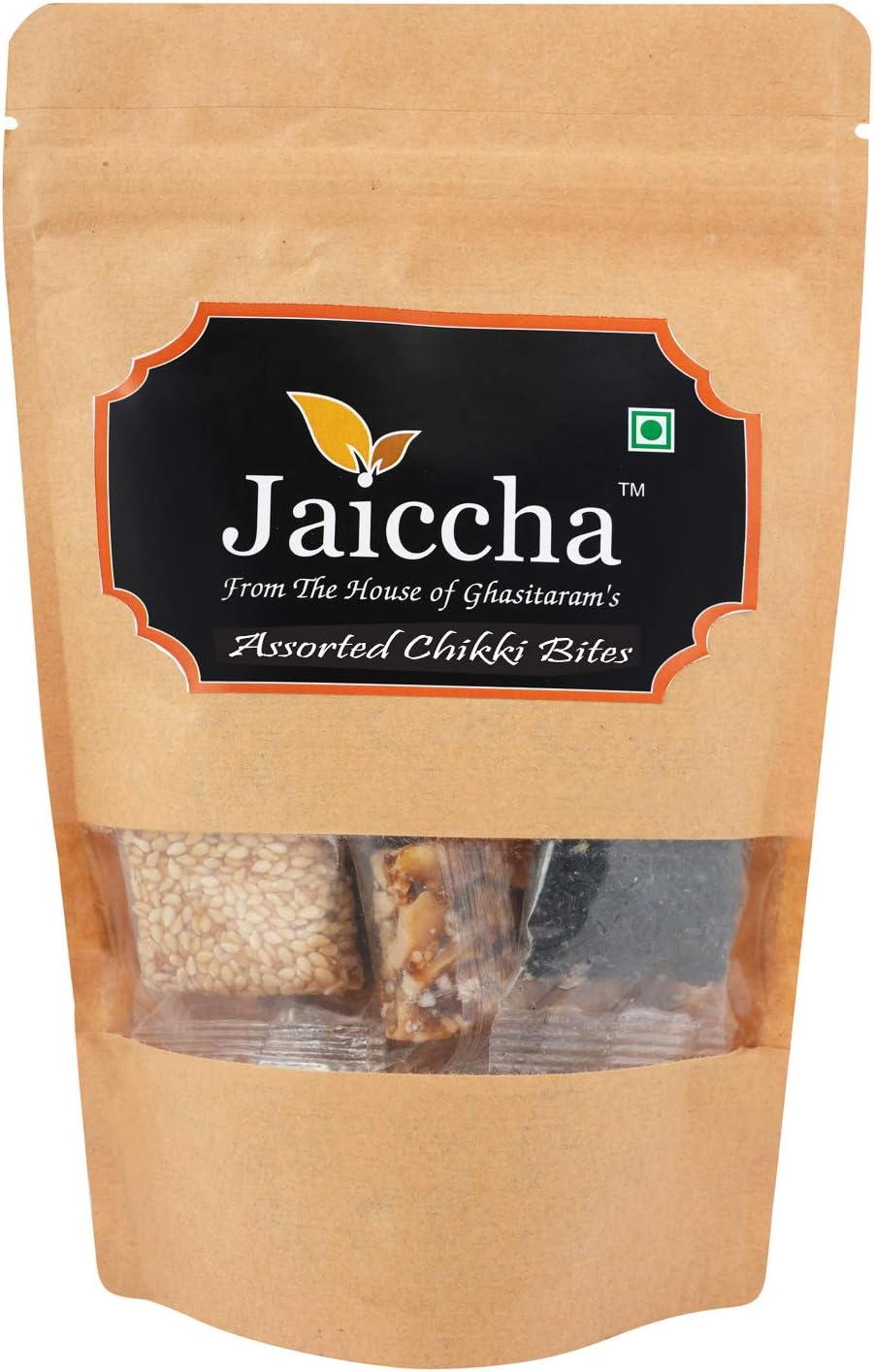 Ghasitaram Gifts Jaiccha Lohri Gifts Sweets Assorted Chikki Bites in Brown Paper Pouch 200 GMS