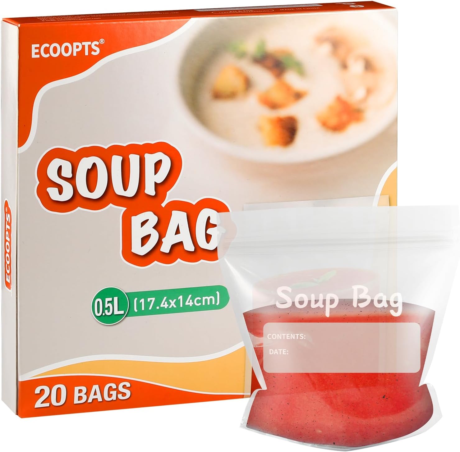 Soup Bags Freezer Liquids Bags Thick and Durable Curry to store soups,sauces and Smoothie in freezer. (Medium)