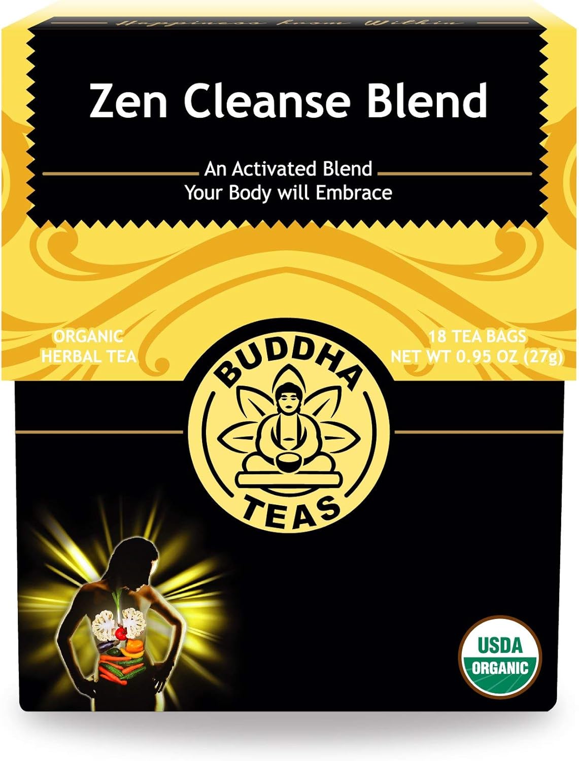 Buddha Teas Organic Zen Cleanse Blend - OU Kosher, USDA Organic, CCOF, 18 Bleach-Free Tea Bag