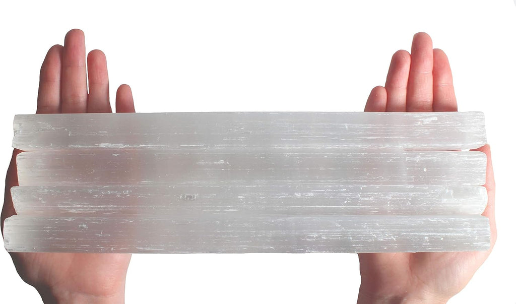 4 Pack Large Selenite Crystal Sticks - 10-12" Inch Selenite Wand - Charging Plate, Cleansing, Protection, Chakra Balancing, Healing Natural Stone, Positive Energy, Large Raw Rough Wand