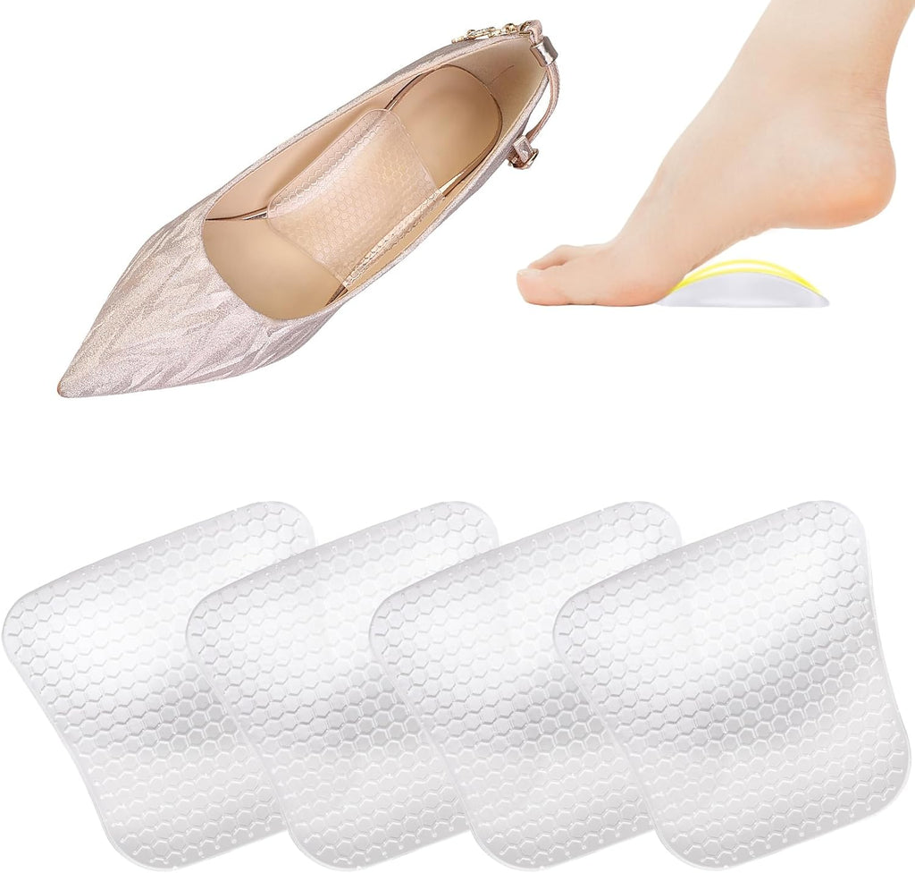 2 Pairs Arch Support Inserts Women for Flat Feet, Reusable Gel Arch Pads for Plantar Fasciitis Relief, Adhesive Arch Supports Cushions for Relieve Feet Pressure (Clear, High)