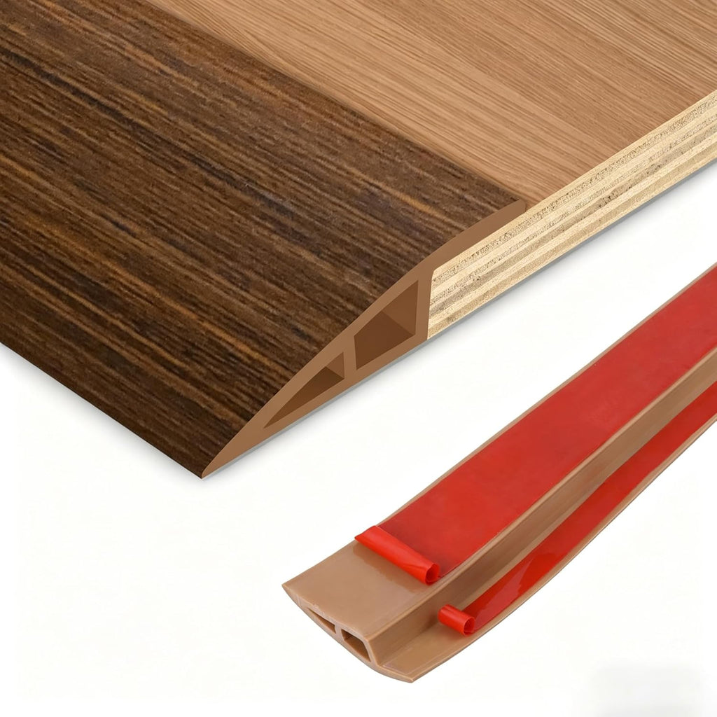 Floor Transition Strip Vinyl Door Threshold Ramp Self Adhesive Carpet Edging Strip Doorway Edge Trim, Overlap Edge Reducer for Laminate Carpet, Floor, Tile (Brown Wood Grain, 1/5" to 2/5", 3.3Ft)