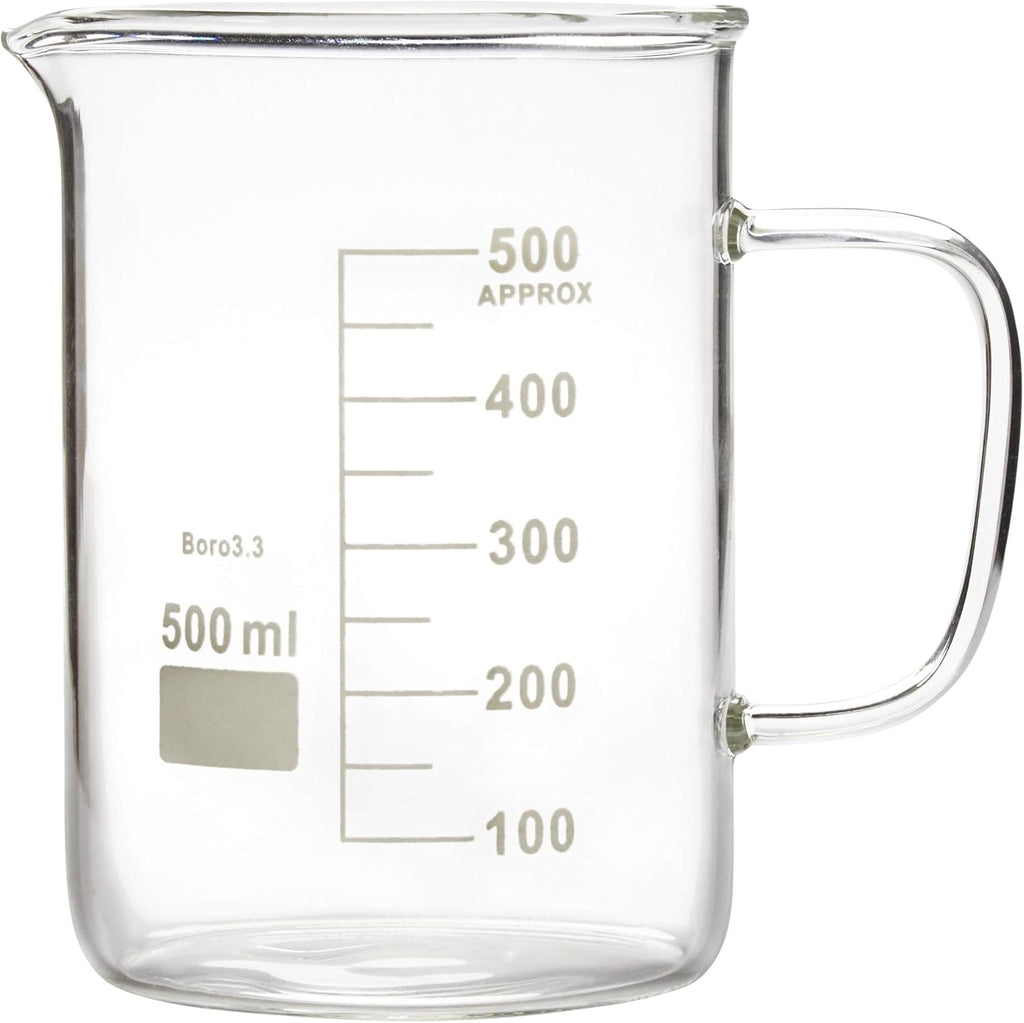 Glass Beaker with Handle, Beaker Mug with Pouring Spout, Double Graduated, 500ml (16.9oz/2.1cup)