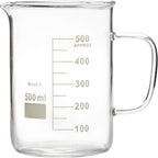 Glass Beaker with Handle, Beaker Mug with Pouring Spout, Double Graduated, 500ml (16.9oz/2.1cup)