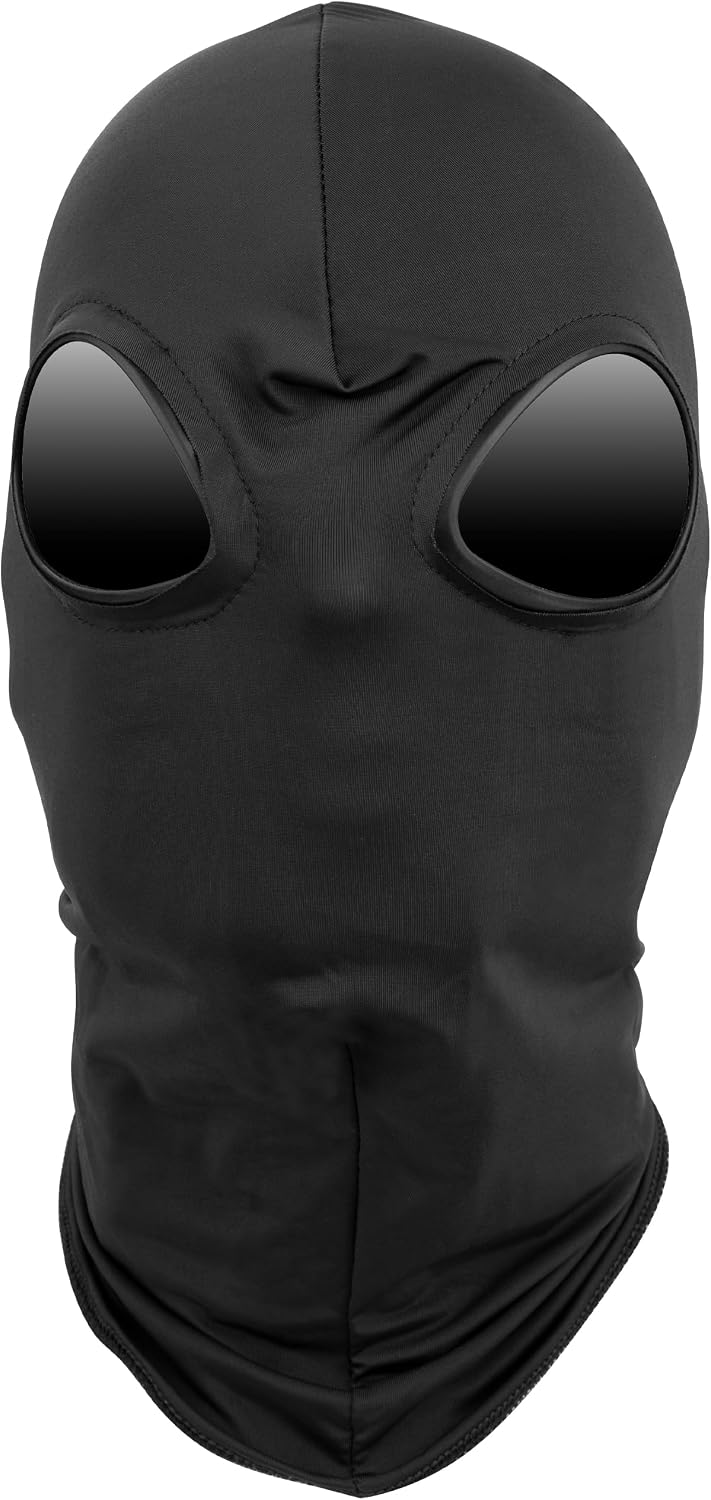 Black Full Face Costume Mask for Adults, Soft Milk Silk Hood with Removable Eye Lenses, Silicone Eye Cushion, Wear Alone or Under Mascot, Latex & Cosplay Masks