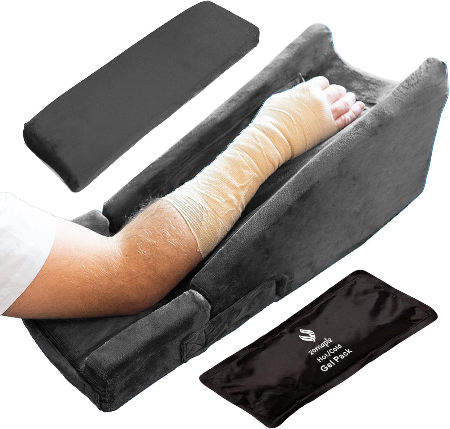 Zomaple Arm Elevation Pillow for Post Surgery – Adjustable Arm Support Pillow with Gel Memory Foam & Hot/Cold Pack – Couch Rest Pillow for Bed, Carpal Tunnel, Wrist & Elbow Recovery, Help Reduce Pain