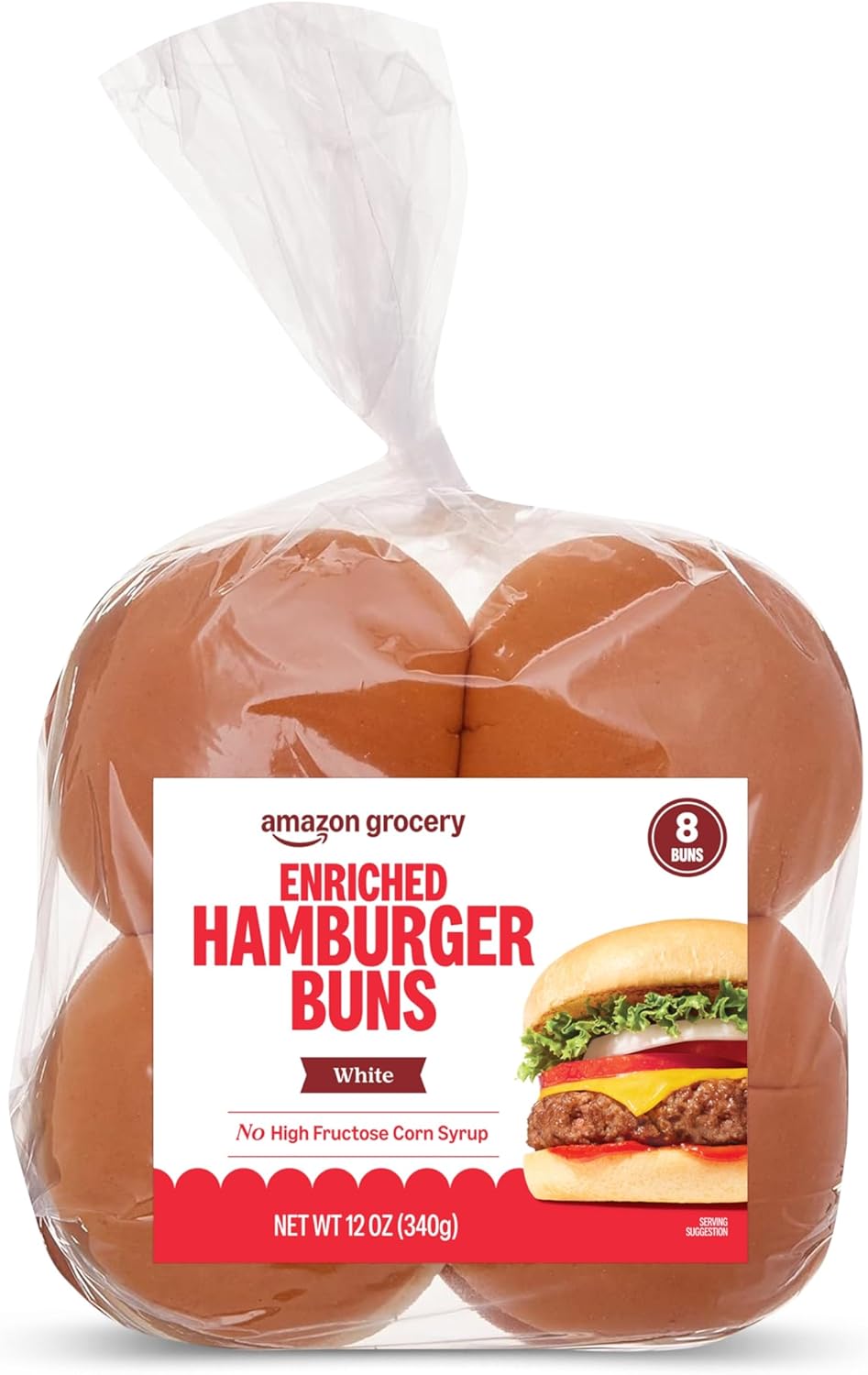 Amazon Grocery, White Enriched Hamburger Buns, 12 Oz, 8 Ct