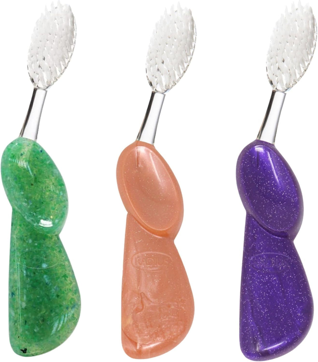 RADIUS Big Brush with Replaceable Head Toothbrush BPA Free & ADA Accepted Designed to Improve Gum Health & Reduce Gum Issues - Right Hand - Coral/Purple/Soda Pop - Pack of 3