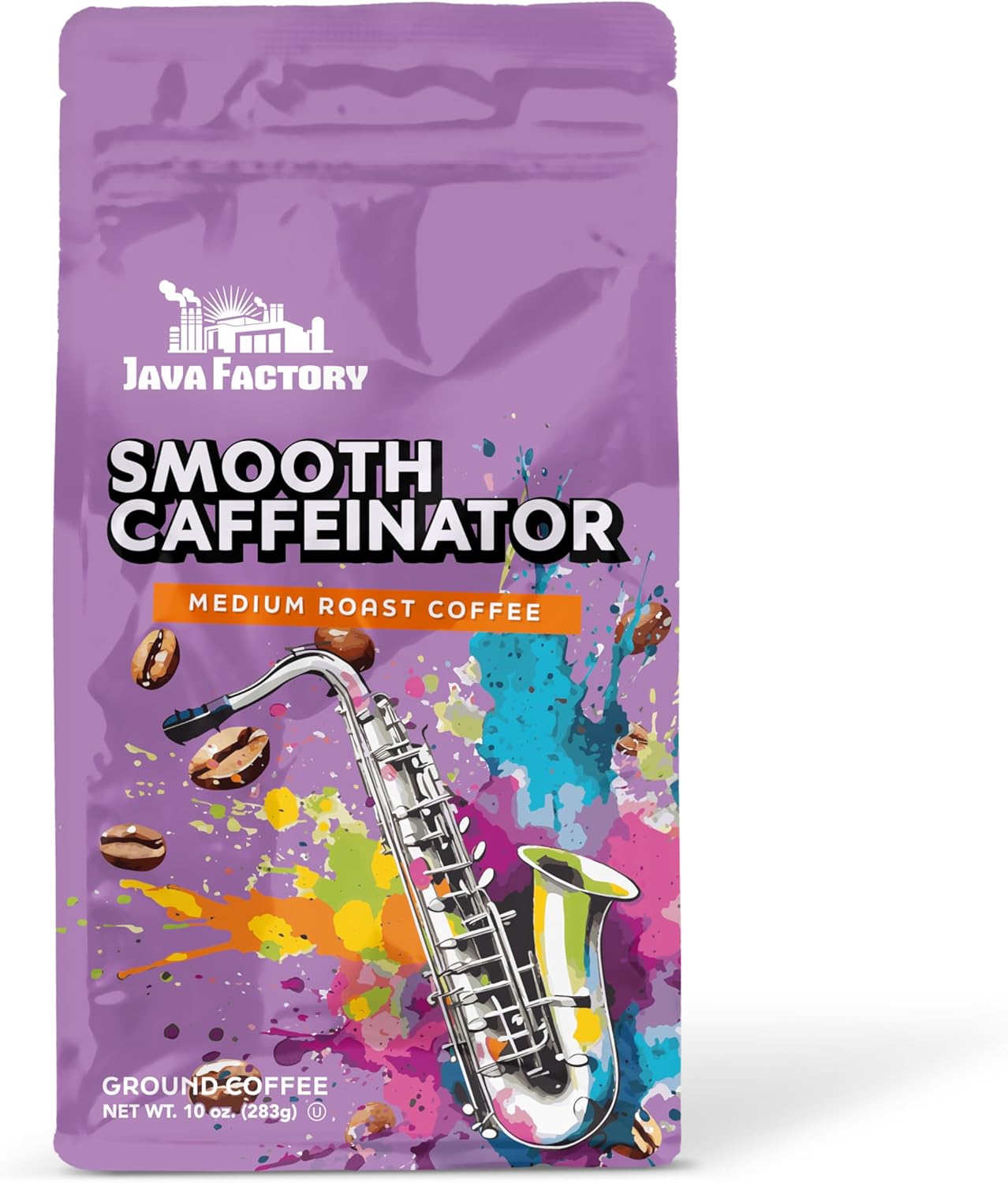 Java Factory Smooth Caffeinator Flavored Ground Coffee Bag – Medium Roast Brew, Made with 100% Arabica Beans, 10 Oz