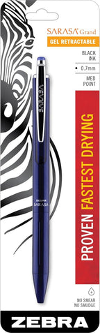 Zebra Pen, SARASA Grand Retractable Gel Pen, Solid Brass Barrel, Fast-Drying Black Ink, 0.7mm Point, Ideal for the Left Handed, Eliminates Smudging, Navy Brass Barrel, 1-Pack, (45211)