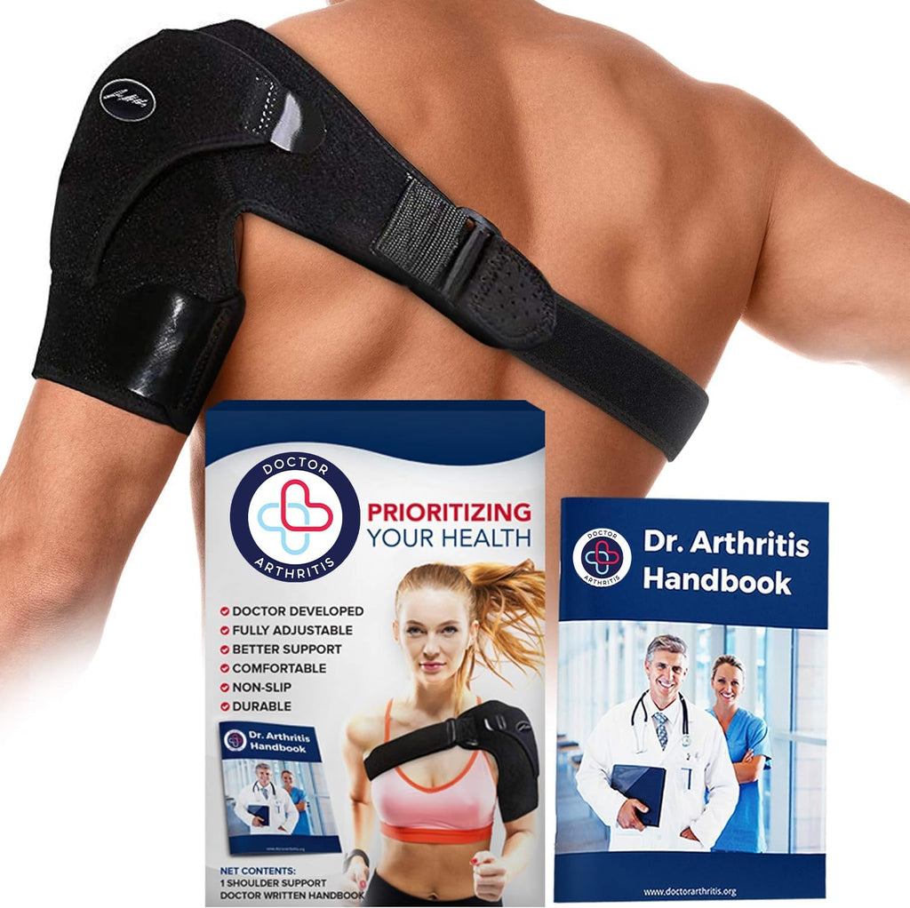 Dr. Arthritis Doctor Developed Shoulder Brace for Pain Relief & Recovery - Left Right Shoulder Brace - for Women Men, with Handbook (Black)