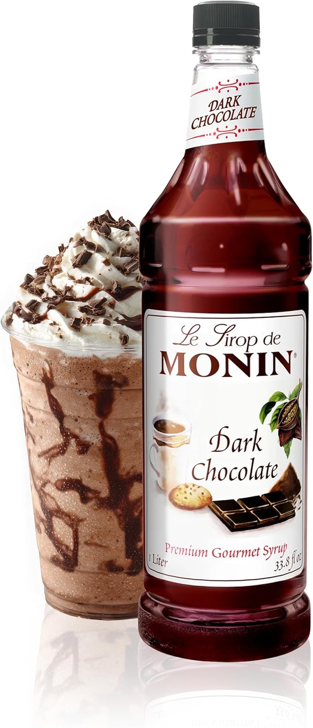 Monin - Dark Chocolate Syrup | Premium Syrup for Cocktails, Hot Drinks, Shakes & More | Clean Label, No Artificial Flavors, No Artificial Preservatives (BPA-Free Plastic Bottle, 1 Liter)
