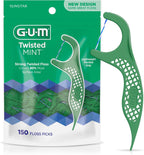 GUM Twisted Mint Floss Picks - Twisted Threads, Shred-Resistant Floss, Easy Grip Handle, 150 Count